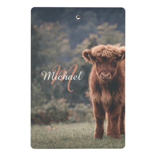 ハイランド牛ふくらはぎ秋の草モノグラムイニシャル ミニクリップボード (裏面)