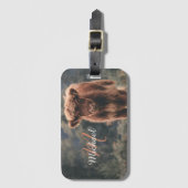 ハイランド牛ふくらはぎ秋の草モノグラムイニシャル ラゲッジタグ (正面縦)