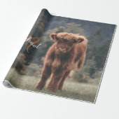 ハイランド牛ふくらはぎ秋の草モノグラムイニシャル ラッピングペーパー (アンロールド)