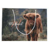 ハイランド牛ふくらはぎ秋の草モノグラムイニシャル ラージペーパーバッグ (裏面)