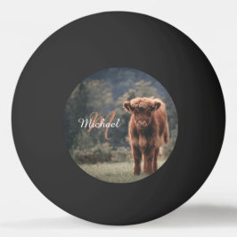 ハイランド牛ふくらはぎ秋の草モノグラムイニシャル 卓球ボール