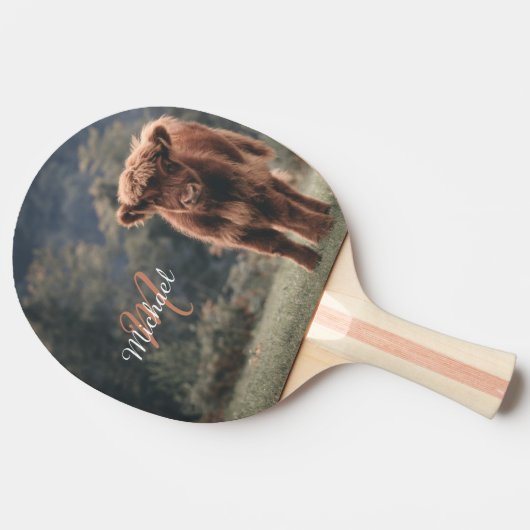 ハイランド牛ふくらはぎ秋の草モノグラムイニシャル 卓球ラケット (横)