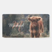 ハイランド牛ふくらはぎ秋の草モノグラムイニシャル 横断幕 (横)