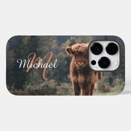 ハイランド牛ふくらはぎ秋の草モノグラムイニシャル Case-Mate iPhoneケース (裏面 (横))