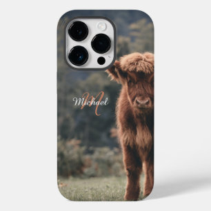 ハイランド牛ふくらはぎ秋の草モノグラムイニシャル Case-Mate iPhone 14 PROケース