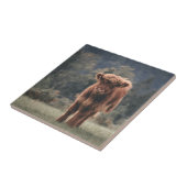 ハイランド牛ふくらはぎ秋の草原 タイル (側面)