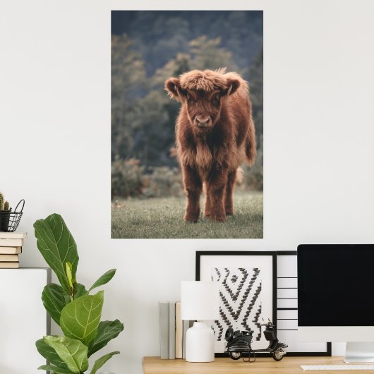 ハイランド牛ふくらはぎ秋の草原 ポスター (ホームオフィス)