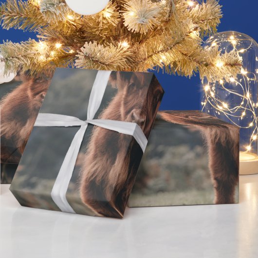 ハイランド牛ふくらはぎ秋の草原 ラッピングペーパー (クリスマス)