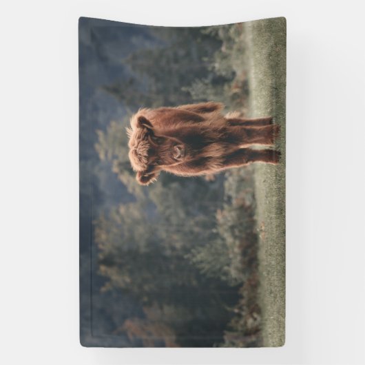 ハイランド牛ふくらはぎ秋の草原 横断幕 (縦)