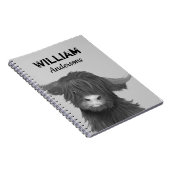 ハイランド牛イラストレーションとネームボーイズ ノートブック (右側)