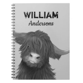 ハイランド牛イラストレーションとネームボーイズ ノートブック