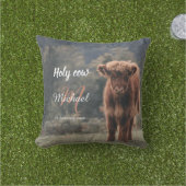 ハイランド牛カーフモノグラム最初の誕生日パーティー アウトドアクッション (芝生)