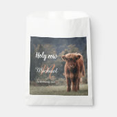 ハイランド牛カーフモノグラム最初の誕生日パーティー フェイバーバッグ (正面)