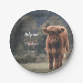 ハイランド牛カーフモノグラム最初の誕生日パーティー ペーパープレート (正面)