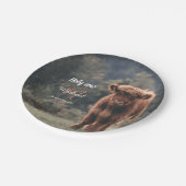 ハイランド牛カーフモノグラム最初の誕生日パーティー ペーパープレート (アングル)