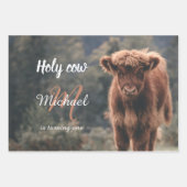 ハイランド牛カーフモノグラム最初の誕生日パーティー ラッピングペーパーシート (正面2)