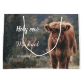 ハイランド牛カーフモノグラム最初の誕生日パーティー ラージペーパーバッグ (正面)