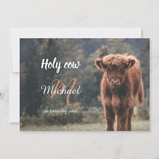 ハイランド牛カーフモノグラム最初の誕生日パーティー 招待状 (裏面)