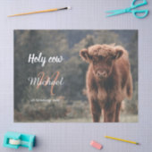 ハイランド牛カーフモノグラム最初の誕生日パーティー 薄葉紙 (クラフト)