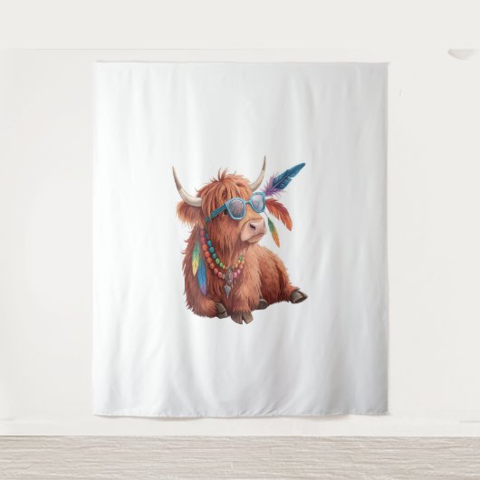 ハイランド牛クール、牛、サングラス タペストリー (正面)
