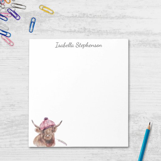 ハイランド牛タータンチェック水の色パーソナライズされた ノートパッド