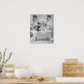 ハイランド牛バブルバスバスルーム白黒 ポスター (キッチン)