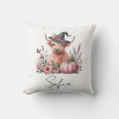 ハイランド牛ピンクのカボチャの花装飾用クッション クッション (正面)