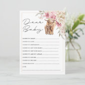 ハイランド牛ピンクフローラ赤ちゃんシャワーのウィッシュカード 招待状 (スタンド正面)