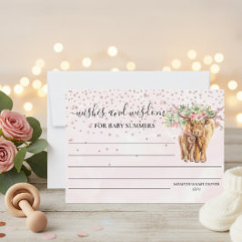 ハイランド牛ピンクベイビーシャワーの願いと知恵 招待状