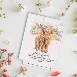 ハイランド牛ピンク赤ちゃんシャワーおむつラッフル 招待状