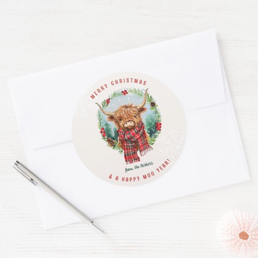 ハイランド牛フェスティバルファームアニマルメリークリスマス ラウンドシール (封筒)