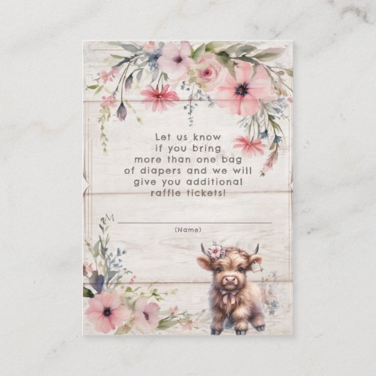 ハイランド牛フローラかわいい愛らしいおむつラッフル エンクロージャーカード (裏面)