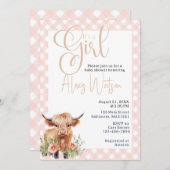 ハイランド牛フローラとピンクジンガム赤ちゃんシャワー 招待状 (正面/裏面)