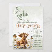 ハイランド牛フローラデイジー赤ちゃんシャワー招待 招待状 (正面)