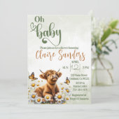 ハイランド牛フローラデイジー赤ちゃんシャワー招待 招待状 (スタンド正面)