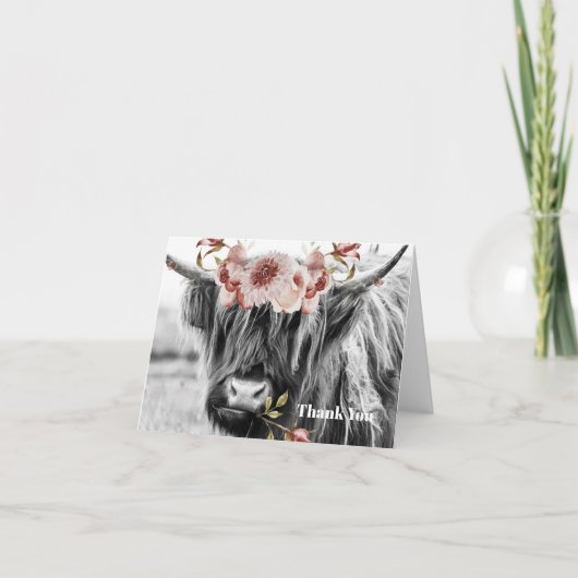 ハイランド牛フローラ |ウエスタン女性のカーボーイ パーソナライズされた サンキューカード (正面)