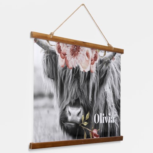 ハイランド牛フローラ |西部の女性のカーボーイの子供の名前 吊り下げ型タペストリー (傾斜あり)