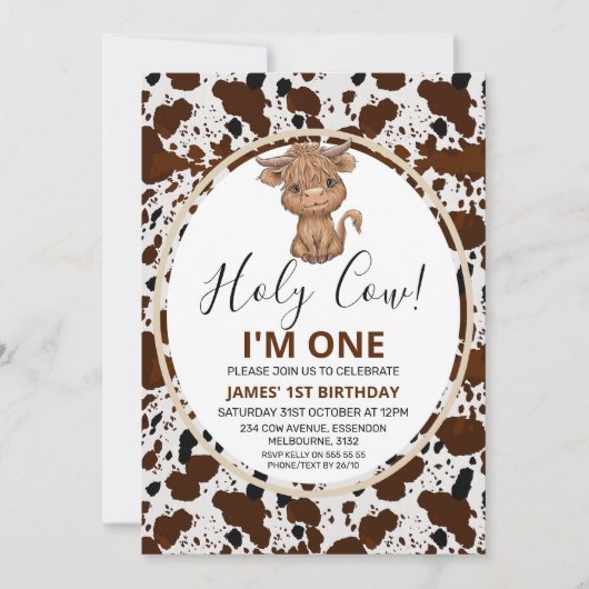 ハイランド牛プリント1st誕生日 招待状 (正面)
