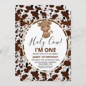 ハイランド牛プリント1st誕生日 招待状 (正面/裏面)