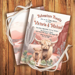 ハイランド牛ベビーとママ赤ちゃんシャワー砂漠 招待状