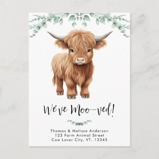 ハイランド牛ボホモーの新しいアドレス移動 案内ポストカード (正面)