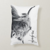 ハイランド牛ポートレートイニシャルモノグラム白黒 アクセントクッション (裏面(縦))