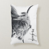 ハイランド牛ポートレートイニシャルモノグラム白黒 アクセントクッション (正面(垂直))