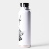 ハイランド牛ポートレートイニシャルモノグラム白黒 ウォーターボトル (左面)