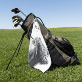 ハイランド牛ポートレートイニシャルモノグラム白黒 ゴルフタオル (グリーン)