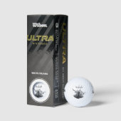 ハイランド牛ポートレートイニシャルモノグラム白黒 ゴルフボール (パッケージ)