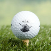 ハイランド牛ポートレートイニシャルモノグラム白黒 ゴルフボール (インサイチュ 木)