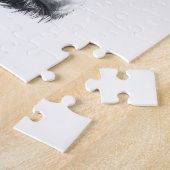 ハイランド牛ポートレートイニシャルモノグラム白黒 ジグソーパズル (側面)