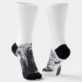 ハイランド牛ポートレートイニシャルモノグラム白黒 ソックス (傾斜あり)