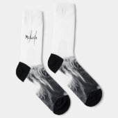 ハイランド牛ポートレートイニシャルモノグラム白黒 ソックス (右)